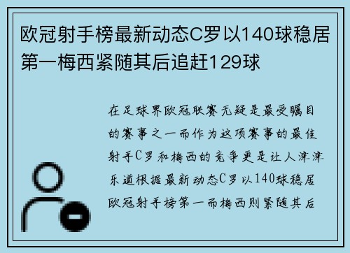 欧冠射手榜最新动态C罗以140球稳居第一梅西紧随其后追赶129球