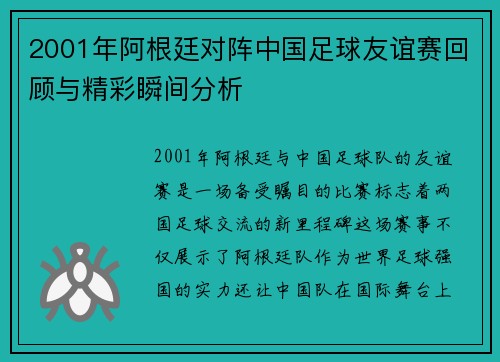 2001年阿根廷对阵中国足球友谊赛回顾与精彩瞬间分析